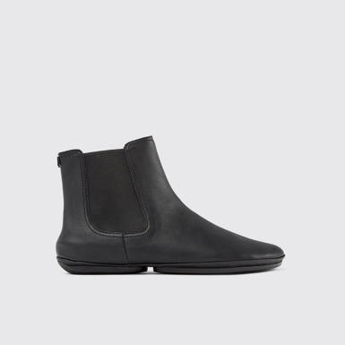 Side view of Right Black leather boots for women