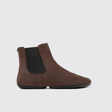 Side view of Right Brown nubuck boots for women
