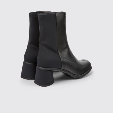 Back view of Kiara Black leather and recycled PET boots for women