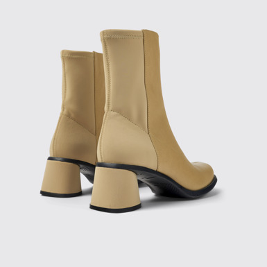 Back view of Kiara Beige leather and recycled PET boots for women
