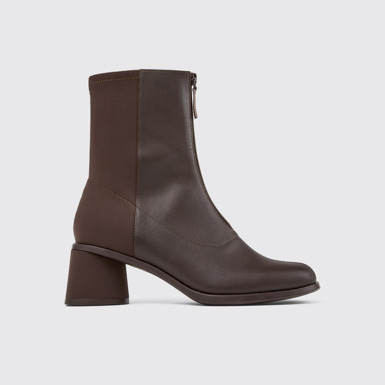 Side view of Kiara Brown leather and recycled PET boots for women