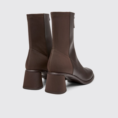 Back view of Kiara Brown leather and recycled PET boots for women