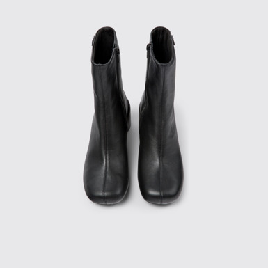 Overhead view of Niki Black leather boots for women