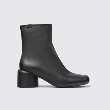 Side view of Niki Black leather boots for women