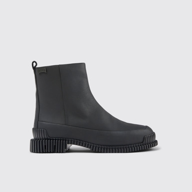 Side view of Pix Black leather boots for women