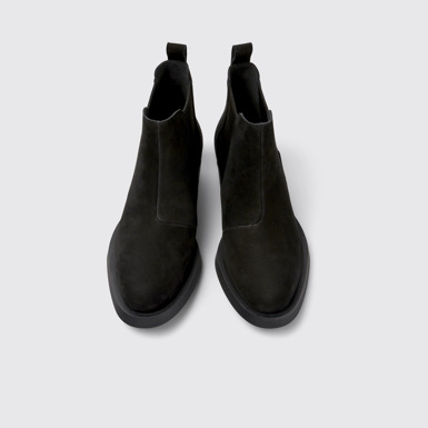 Overhead view of Bonnie Black nubuck ankle boots for women