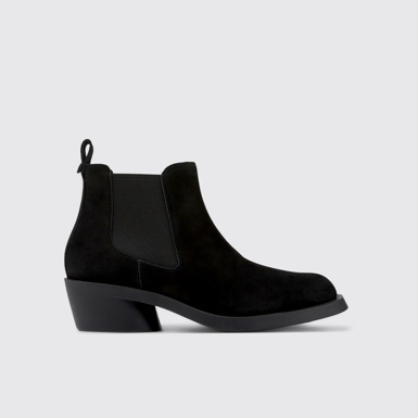 Side view of Bonnie Black nubuck ankle boots for women
