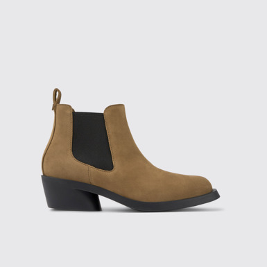 Side view of Bonnie Brown nubuck ankle boots for women
