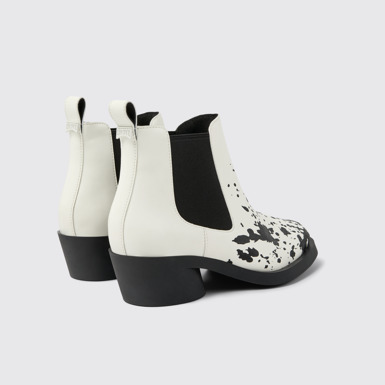 Back view of Bonnie White and black leather ankle boots for women