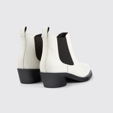 Back view of Bonnie White Leather Chelsea Bootie for Women
