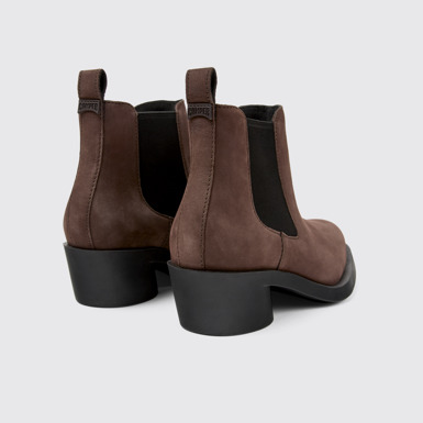 Back view of Bonnie Brown nubuck ankle boots for women