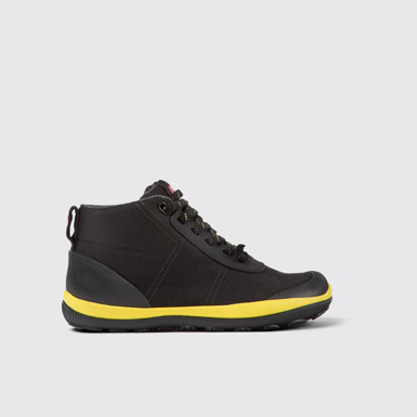 Side view of Peu Pista Black textile ankle boots for women