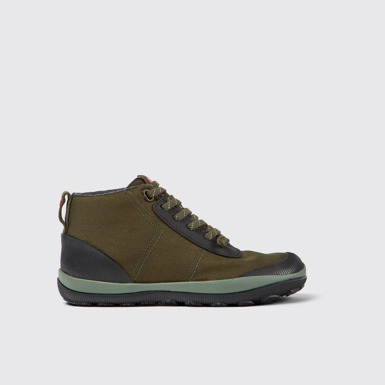 Side view of Peu Pista Green textile ankle boots for women