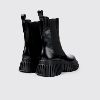 Back view of BCN Black leather chelsea boots for women