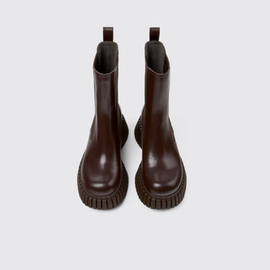 Overhead view of BCN Brown leather chelsea boots for women