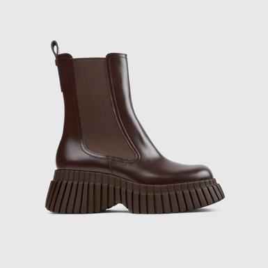 Side view of BCN Brown leather chelsea boots for women