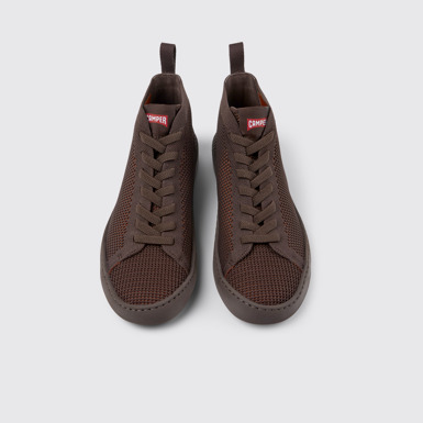 Overhead view of Peu Touring Burgundy one-piece knit sneakers for women