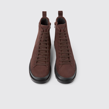 Overhead view of Brutus HYDROSHIELD® Burgundy leather lace-up boots for women