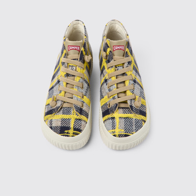 Overhead view of Peu Roda Yellow multicolored recycled wool sneakers for women