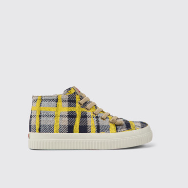 Side view of Peu Roda Yellow multicolored recycled wool sneakers for women