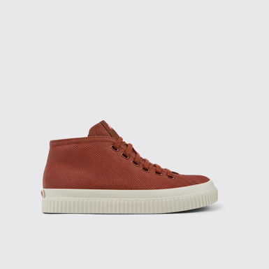 Side view of Peu Roda Red recycled cotton sneakers for women