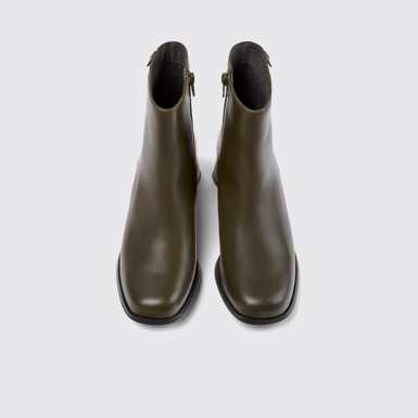 Overhead view of Kiara Green leather and recycled PET boots for women