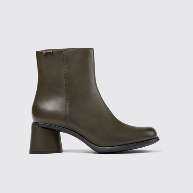 Side view of Kiara Green leather and recycled PET boots for women