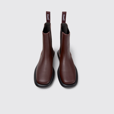 Overhead view of Onda Burgundy Leather Ankle Boots for Women.