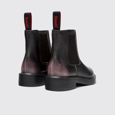 Back view of Dean Black and Pink Leather Ankle Boots for Women.