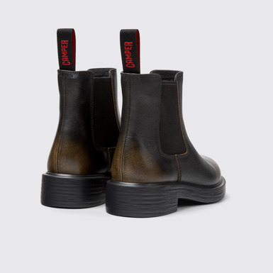 Back view of Dean Black and Brown Leather Ankle Boots for Women.