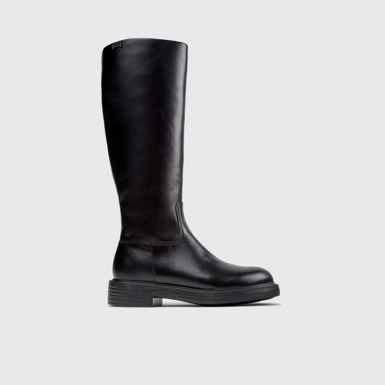 Side view of Dean Black Leather High Boots for Women.