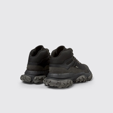 Back view of Karst Trek Black and Gray Textile and Nubuck Ankle Boots for Women.