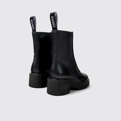 Back view of Milah Black Leather Mid Boots for Women.