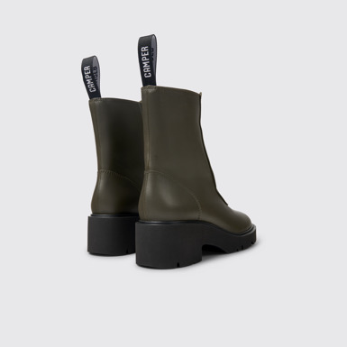 Back view of Milah Green leather zip boots for women
