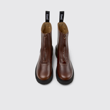 Overhead view of Milah Brown Leather Mid Boots for Women.
