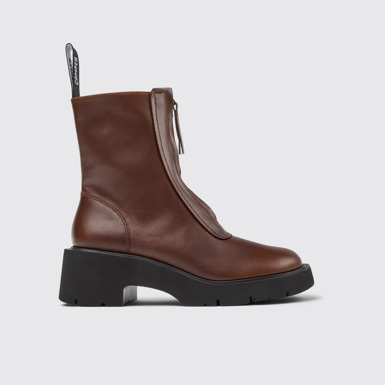 Side view of Milah Brown Leather Mid Boots for Women.