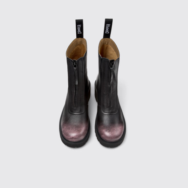 Overhead view of Milah Black and Pink Leather Mid Boots for Women.