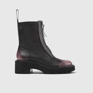 Side view of Milah Black and Pink Leather Mid Boots for Women.