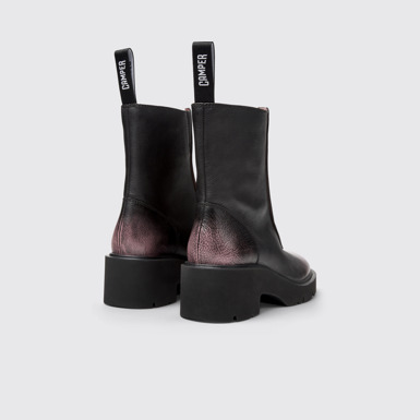 Back view of Milah Black and Pink Leather Mid Boots for Women.
