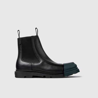 Side view of Junction Black leather chelsea boots for women