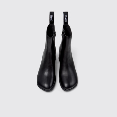 Overhead view of Kora Black Leather Mid Boots for Women.