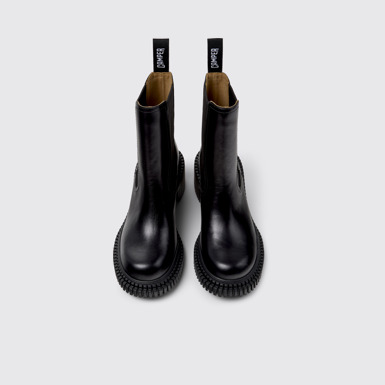 Overhead view of Pix London Black Leather Mid Boots for Women.