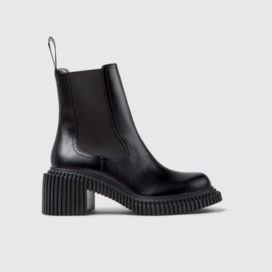 Side view of Pix London Black Leather Mid Boots for Women.