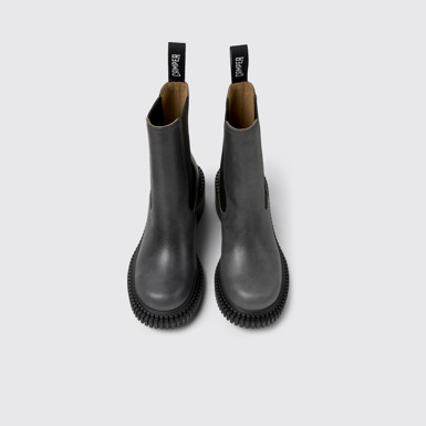 Overhead view of Pix London Gray Leather Mid Boots for Women.