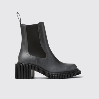 Side view of Pix London Gray Leather Mid Boots for Women.