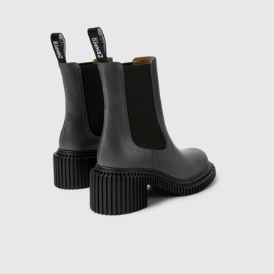 Back view of Pix London Gray Leather Mid Boots for Women.