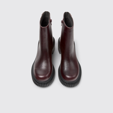 Pix London Botas de media caña de piel burdeos para mujer.