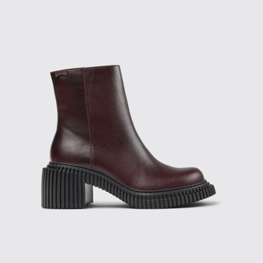 Pix London Botas de media caña de piel burdeos para mujer.
