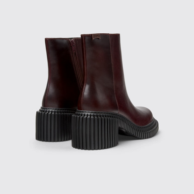Back view of Pix London Burgundy Leather Mid Boots for Women.