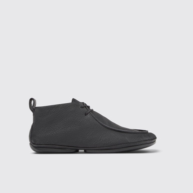 Side view of Right Nina Black Leather Ankle Boots for Women.